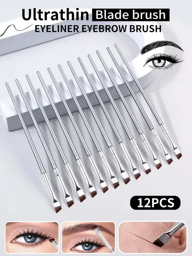 Set De 12 Pinceles Delineadores De Ojos Plateados De Hoja Fi