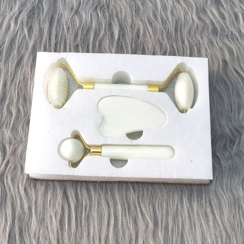 Kit Skincare Rodillo Jade Masajeador Facial Gua Sha 3 En 1