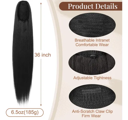 Extension De Cabello Cola De Caballo 91cm Jet Black