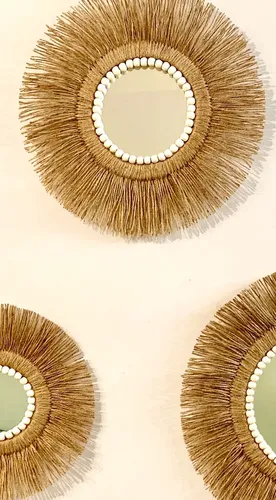 Set De 3 Espejos Decorativos Estilo Boho Con Marco De Yute