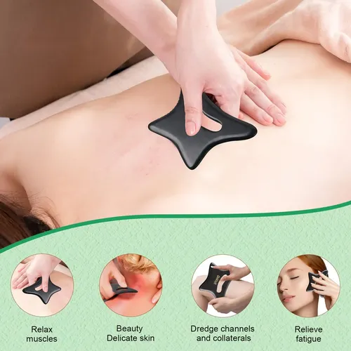 Kit Gua Sha Piedra Bian Negra Grande Para Masajes