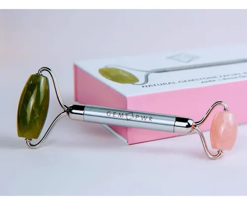Rodillo Facial Doble Jade + Cuarzo Rosa Gem Pwr 2 En 1