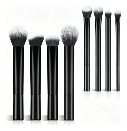 Set X8 Pinceles De Maquillaje Profesionales Negro