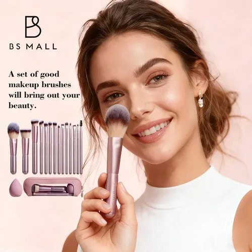 Set De Brochas De Maquillaje Bs-mall 15 Unidades Rosa Dorado