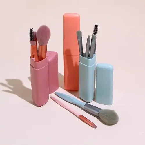 5 Pinceles De Maquillaje Kit Con Portapinceles.