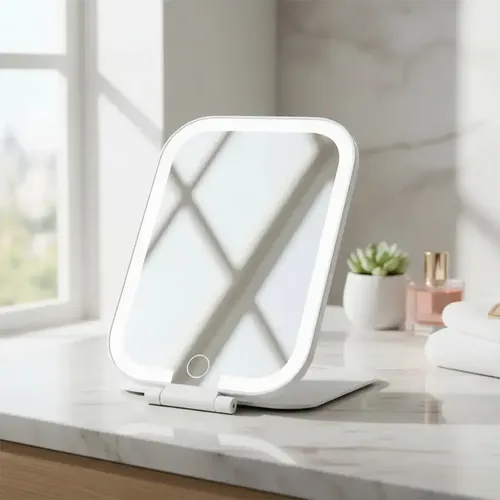 Espejo Led Maquillaje Plegable Con Luz 3 Tonos Usb