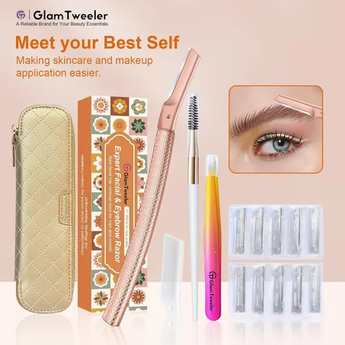 Kit De Cuchillas Para Rostro Y Cejas Glamtweeler Oro Rosa