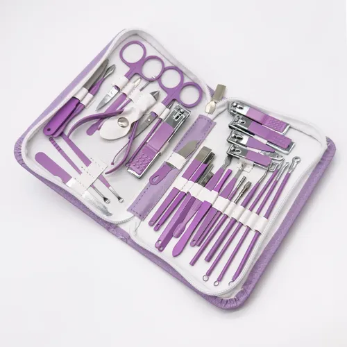 Set Manicura Pedicura Piel Viaje 30 Pieza Acero Inox Alicate