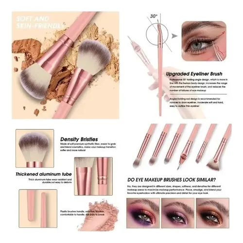 Set Brochas Maquillaje Con Esponjas Y Neceser Rosa