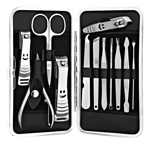 Set Manicure Estuche 12 Piezas Acero Inoxidable Cuidado Uñas