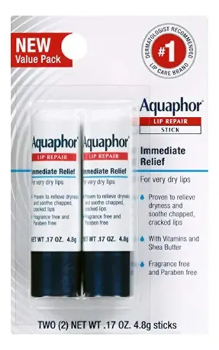 Bálsamo labial reparador de labios Aquaphor, kit con 4 barras: 2 humectantes y 2 con SPF 30