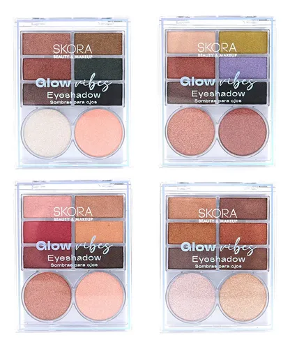 Set 4 Paletas Sombras Para Ojos Brillantes Glow Vibes Skora