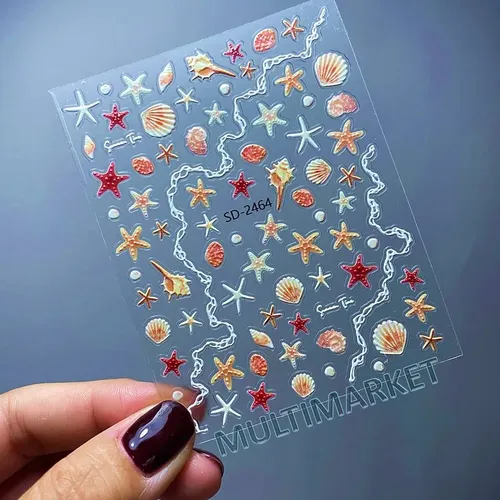 Stickers 5d Relieve Deco Uñas – Caracoles Y Estrellas De Mar