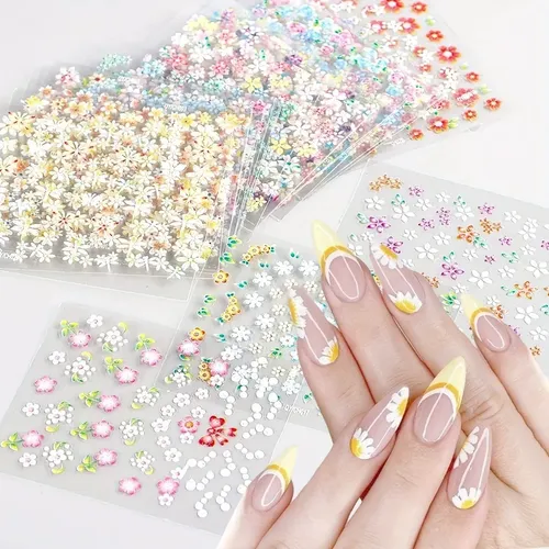 30 Pegatinas De Uñas Con Flores De Colores No Repetidas