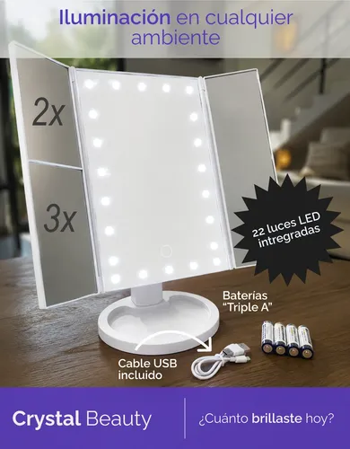 Espejo Maquillaje Giratorio 180 Pantalla Táctil Luz Led Ajus