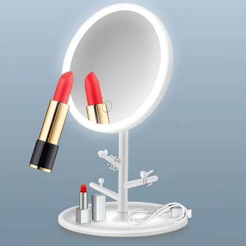 Espejo De Maquillaje Redondo Con Luz, 3 Engranajes, E