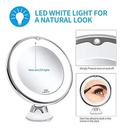 Fjq Espejo Led Con Aumento De 10x Y Ventosa Flexible For