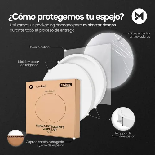 Espejo Luz Led Touch/táctil Inteligente Baño Premium Desempañante Fría/cálida/neutra Redondo Moderno 60cm Regulación De Brillo