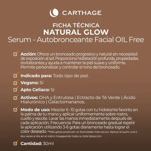 Carthage Serum Facial Autobronceante Natural Glow Oil Free