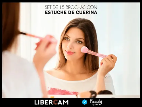 Set 15 Brochas Y Pinceles Para Maquillaje BEAUTY BY SPICA BRO-15 Estuche Colores Color Rosa
