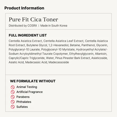 Tónico Cosrx Pure Fit Cica 150ml Calmante Para Piel Sensibl