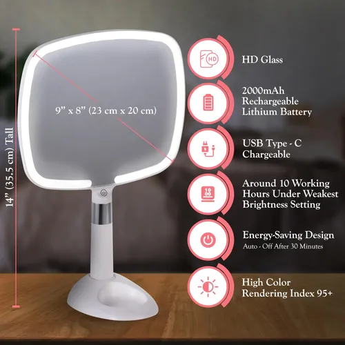 Espejo De Mano De Viaje Iluminado Mirrorvana Con Soporte Blanco
