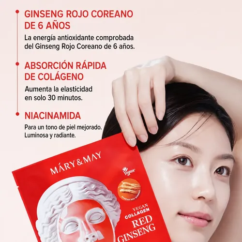 Mascarilla Gel Vegan Collagen Red Ginseng Mask Mary&may