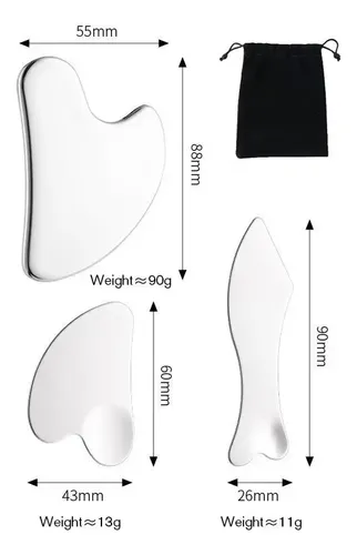 3 Masajeadores Faciales Y Corporales Gua Sha Acero Inoxidabl