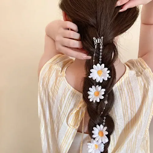Pinza De Pelo Larga Con Borlas De Cristal Con Forma De Flor