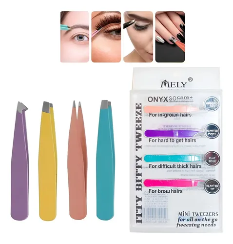 Set X4 Pinzas Mini P/depilar Cejas Profesional Vello Mely Color 4 Colores Pinza P/ Depilar