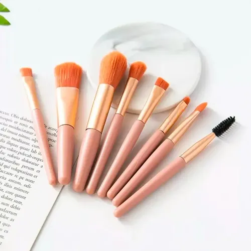 Set Maquillaje Brochas Pinceles X 8 Unid En Estuche Color Celeste