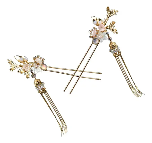 2x Horquilla China Antigua Con Colgante, Floral Hada Dorada Gold