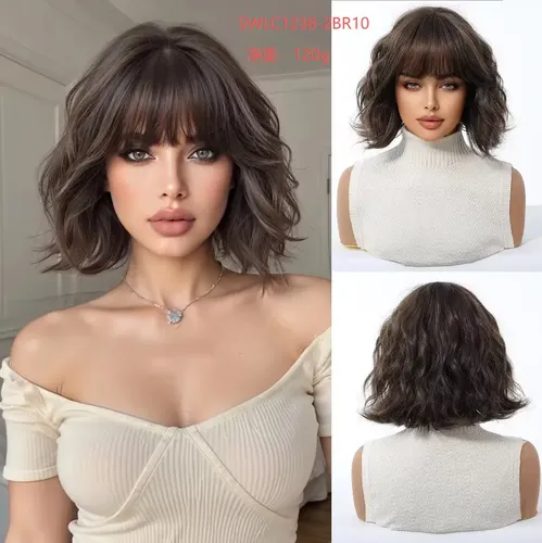 1pcs Peluca Corta Pelo Rizado Realista Que Cubre La Cabeza