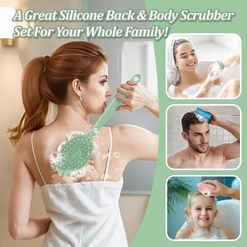 Set 4 Piezas Exfoliante Silicona Verde Para Baño Y Rostro