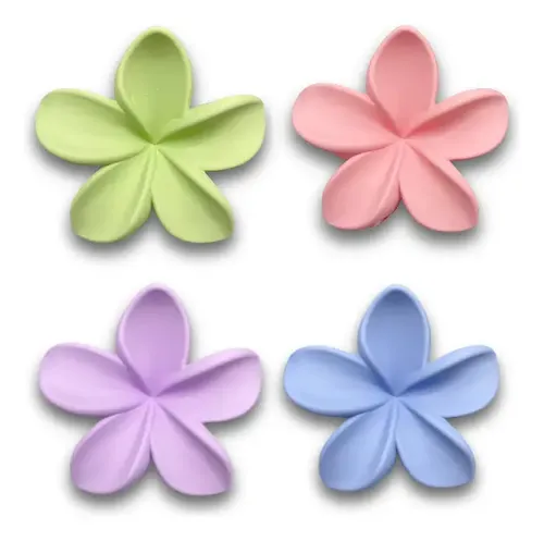 Set Pack Broches Hebillas De Pelo Flor Hawai Mate Claro X4 Verde/rosa/violeta/celeste