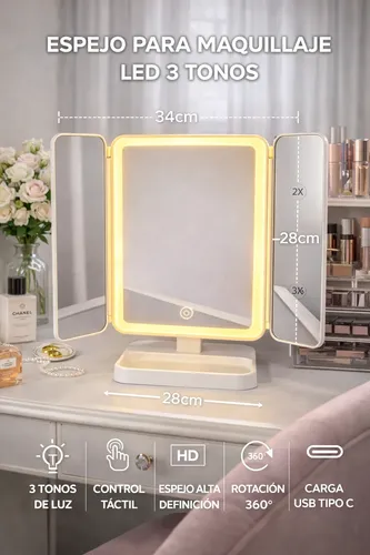 Espejo Maquillaje Con Aumento X2 X3 Con Luz Led