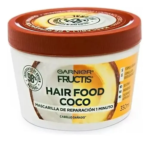 Garnier Fructis Hair Food Mascarilla Capilar Tratamiento 3 en 1 Reparador para Cabello Dañado y Seco, con Coco, Fórmula Vegana de 98% Origen Natural, Sin Siliconas, 350 ml
