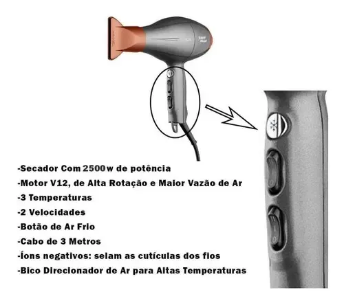 Secador De Pelo Profesional Taiff Vulcan 2400w – W222 Negro