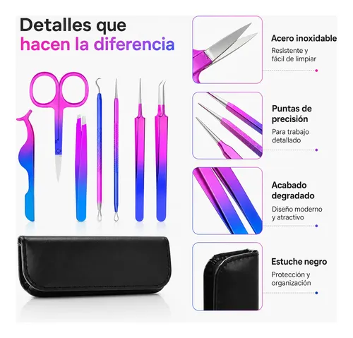 Kit 7 Herramientas Para Cejas Pestañas Pinzas Tijeras
