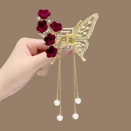 Broche Pinza Pelo Mariposa Dorada Flores Perlas Cadenas Opción 3