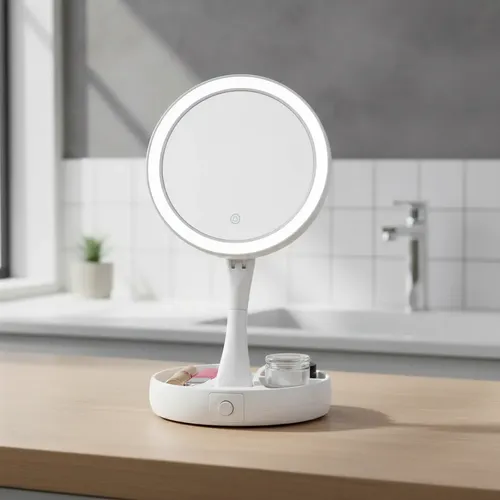 Espejo Maquillaje Luz Led Plegable Doble Cara Aumento Mesa