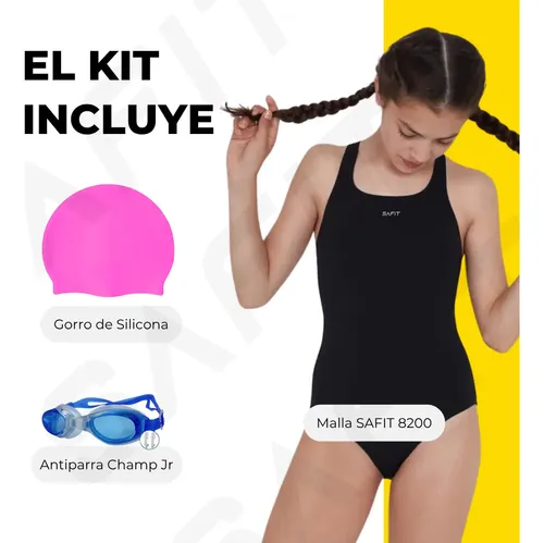 Malla Natacion Cloro Friendly® + Gorro Silicona + Antiparras