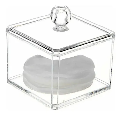 Organizador Acrilico Con Tapa Algodonera Maquillaje 9,5×9,5 Transparente