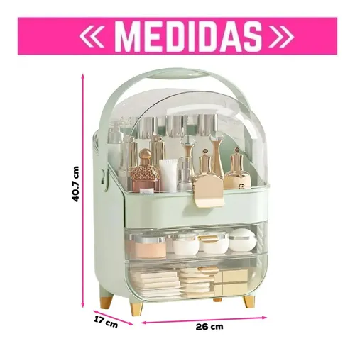 Organizador de Maquillaje con 2 Cajones y Manija en Plástico Verde