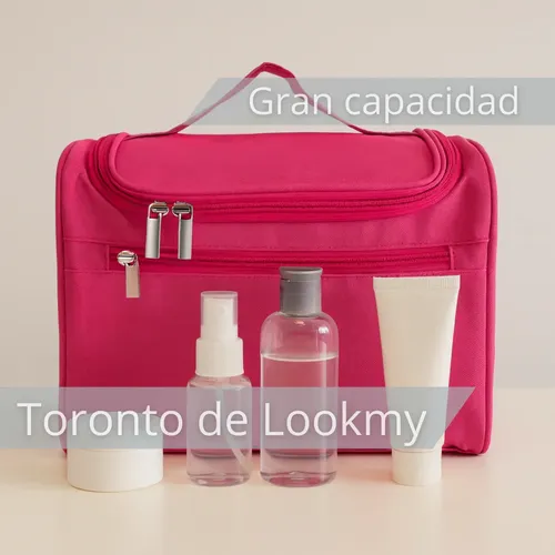 Porta Cosmeticos De Viaje Rosa Lookmy | Bolso Neceser Con Percha De Colgar | Organizador De Maquillaje Y Cosméticos |