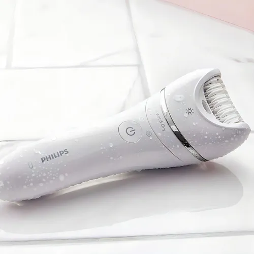 Depilatoria Inalámbrica Philips Bre700 Luz, 40 Minutos de Autonomía, 3 Accesorios, 100% Lavable, Uso Seco y Humedo, Zonas Delicadas Series 8000 Blanco