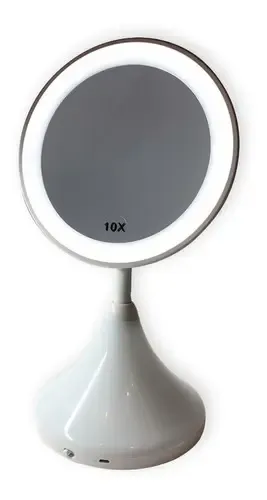 Espejo Maquillaje Redondo 10x Aumento Jessamy 15cm Luz Led Flexible
