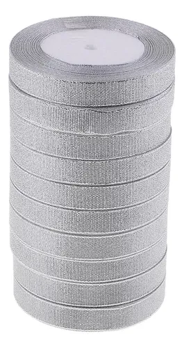 10 Rollos De Cinta De Tela Para Manualidades, 15 Mm Plateada Silver 15mm