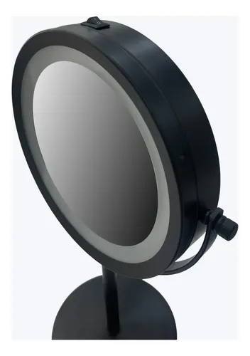 Espejo Maquillaje Pie Con Luz Led Aumento X10 Negro Mate