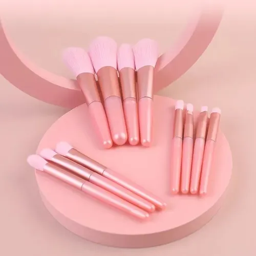11 Pinceles De Maquillaje Rosados Mini Set Herramientas
